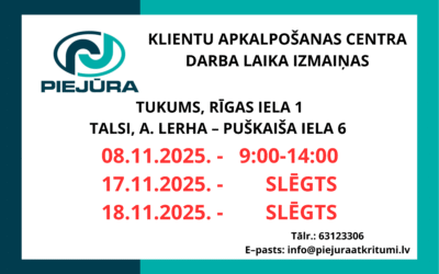 Klientu apkalpošanas centra darba laika izmaiņas