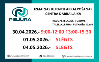 Klientu apkalpošanas centra darba laika izmaiņas maija svētku nedēļā