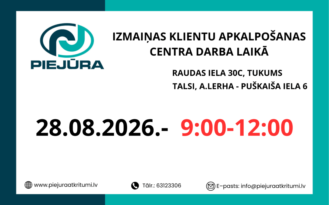 Klientu apkalpošanas centra darba laika izmaiņas